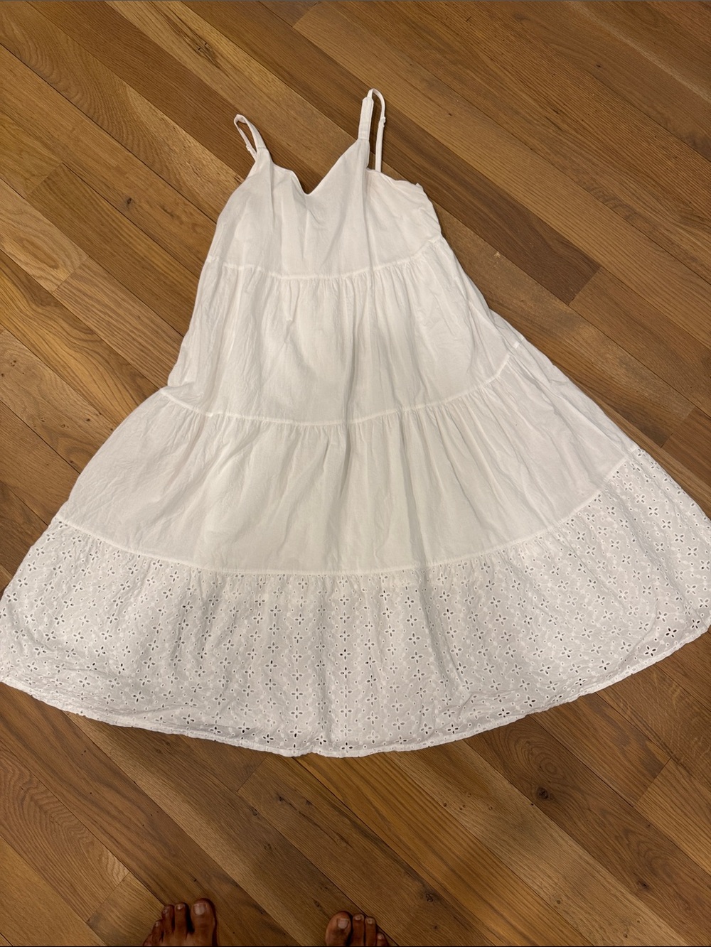 Splendid White Tiered Eyelet Spaghetti-Strap Dress